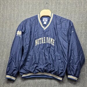Reebok Notre Dame Windbreaker Pullover Mens 2XL Navy Embroidered V-Neck Football
